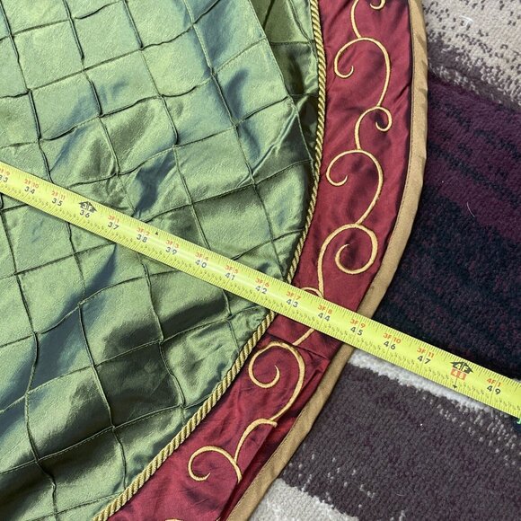 Burgundy Maroon Olive Green Gold Silk Accent Christmas Tree Skirt Approx 45” - Picture 9 of 9